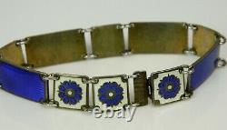 Rare VTG DAVID ANDERSON Norway 925 Sterling Guilloche Blue Enamel Panel Bracelet