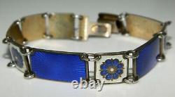 Rare VTG DAVID ANDERSON Norway 925 Sterling Guilloche Blue Enamel Panel Bracelet