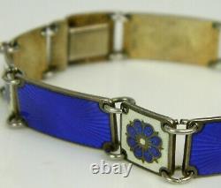 Rare VTG DAVID ANDERSON Norway 925 Sterling Guilloche Blue Enamel Panel Bracelet