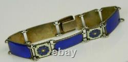 Rare VTG DAVID ANDERSON Norway 925 Sterling Guilloche Blue Enamel Panel Bracelet