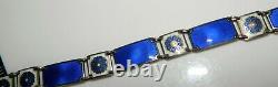 Rare VTG DAVID ANDERSON Norway 925 Sterling Guilloche Blue Enamel Panel Bracelet