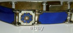 Rare VTG DAVID ANDERSON Norway 925 Sterling Guilloche Blue Enamel Panel Bracelet