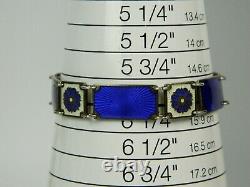 Rare VTG DAVID ANDERSON Norway 925 Sterling Guilloche Blue Enamel Panel Bracelet