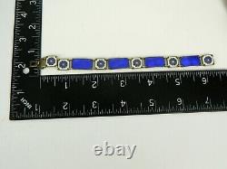 Rare VTG DAVID ANDERSON Norway 925 Sterling Guilloche Blue Enamel Panel Bracelet