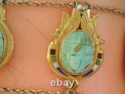 Rare Vinage Lg 14k Solid Gold Enamel Egyptian Turquoise Beetle Scarab Bracelet