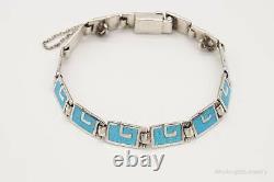 Rare Vintage MARGOT DE TAXCO Blue Enamel Link Sterling Silver Bracelet
