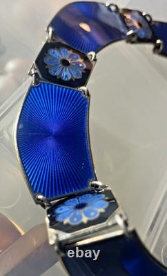 Rare Vintage Sterling Silver Blue Enamel Necklace 16 & Bracelet 7 Set, Signed Rare Vintage Sterling Silver Blue Enamel Necklace 16 & Bracelet 7 Set, Signed
