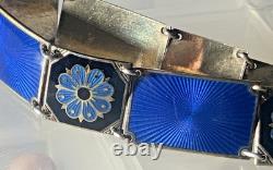 Rare Vintage Sterling Silver Blue Enamel Necklace 16 & Bracelet 7 Set, Signed
