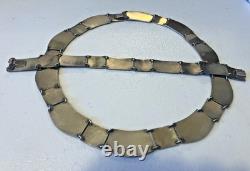 Rare Vintage Sterling Silver Blue Enamel Necklace 16 & Bracelet 7 Set, Signed