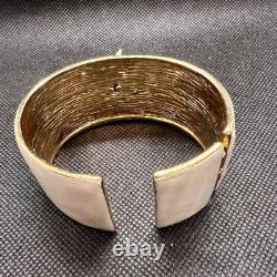 Rare Vtg Kenneth Jay Lane White Enamel Hinged Blue Turquoise Bee Cuff Bracelet