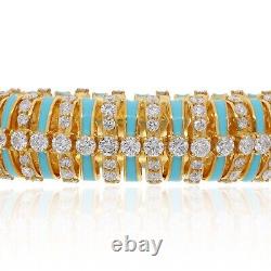 Real H/SI Diamond Bracelet 14k Solid Yellow Gold Blue Enamel Women's Day Gift