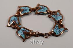 Rebajes Signed Enamel Tulip Bracelet Mid-century Blue with Colorful Dapples