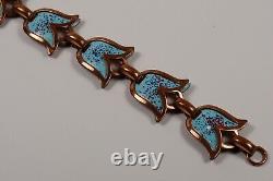 Rebajes Signed Enamel Tulip Bracelet Mid-century Blue with Colorful Dapples