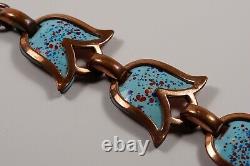 Rebajes Signed Enamel Tulip Bracelet Mid-century Blue with Colorful Dapples