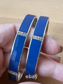 Retired Carolee Sterling Silver Blue Enamel Bangle Bracelet Love Luck Peace Hope