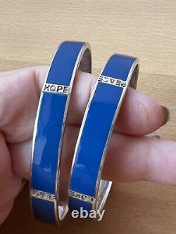 Retired Carolee Sterling Silver Blue Enamel Bangle Bracelet Love Luck Peace Hope