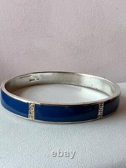 Retired Carolee Sterling Silver Blue Enamel Bangle Bracelet Love Luck Peace Hope