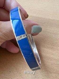 Retired Carolee Sterling Silver Blue Enamel Bangle Bracelet Love Luck Peace Hope