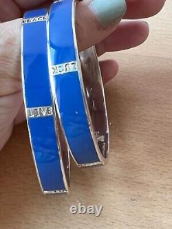 Retired Carolee Sterling Silver Blue Enamel Bangle Bracelet Love Luck Peace Hope