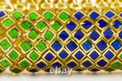 Retro 18k Gold and Blue & Green Enamel Flexible-Link Bracelet, circa 1960s