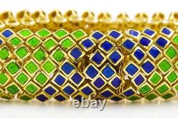 Retro 18k Gold and Blue & Green Enamel Flexible-Link Bracelet, circa 1960s