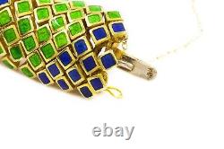 Retro 18k Gold and Blue & Green Enamel Flexible-Link Bracelet, circa 1960s