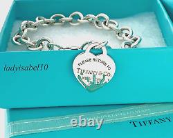 Return To Tiffany & Co 7.25 Blue Enamel Color Splash Bracelet Heart Silver wBox