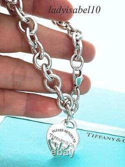 Return To Tiffany & Co 7.25 Blue Enamel Color Splash Bracelet Heart Silver wBox