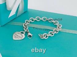 Return To Tiffany & Co. 7.5 Blue Enamel Heart Bracelet Sterling Silver with Box