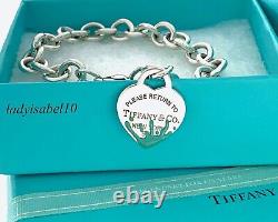 Return To Tiffany & Co 7.75 Blue Enamel Color Splash Bracelet Heart Silver wBox