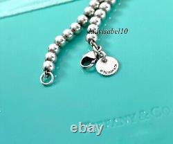 Return To Tiffany & Co 7 Silver Blue Enamel Heart Mini Bead Bracelet w Pouch 21