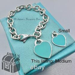 Return To Tiffany & Co. 925 Silver MED Blue Enamel RTT Heart 7 Bracelet boxset