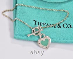 Return To Tiffany & Co Silver Blue Enamel Heart Charm Toggle 6.25 Bracelet Rare