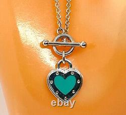 Return To Tiffany & Co Silver Blue Enamel Heart Charm Toggle 6.25 Bracelet Rare