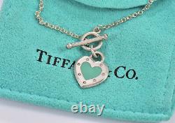 Return To Tiffany & Co Silver Blue Enamel Heart Charm Toggle 6.25 Bracelet Rare