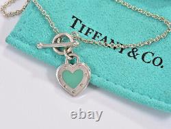 Return To Tiffany & Co Silver Blue Enamel Heart Charm Toggle 6.25 Bracelet Rare