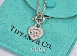 Return To Tiffany & Co Silver Blue Enamel Heart Charm Toggle 6.25 Bracelet Rare