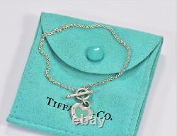 Return To Tiffany & Co Silver Blue Enamel Heart Charm Toggle 6.25 Bracelet Rare