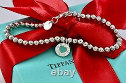 Return To Tiffany & Co. Silver Blue Enamel Heart Round Tag Beaded 7.25 Bracelet