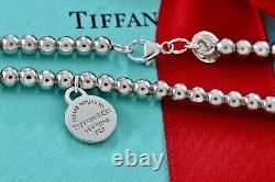 Return To Tiffany & Co. Silver Blue Enamel Heart Round Tag Beaded 7.25 Bracelet