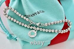 Return To Tiffany & Co. Silver Blue Enamel Heart Round Tag Beaded 7.25 Bracelet