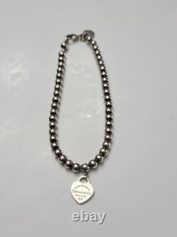Return To Tiffany Co. Sterling Silver Blue Enamel Heart Beaded Bracelet 7