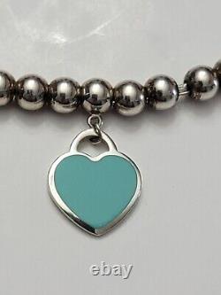 Return To Tiffany Co. Sterling Silver Blue Enamel Heart Beaded Bracelet 7