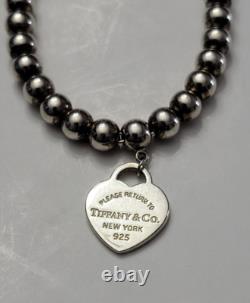 Return To Tiffany Co. Sterling Silver Blue Enamel Heart Beaded Bracelet 7