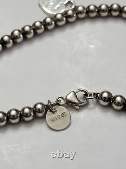 Return To Tiffany Co. Sterling Silver Blue Enamel Heart Beaded Bracelet 7