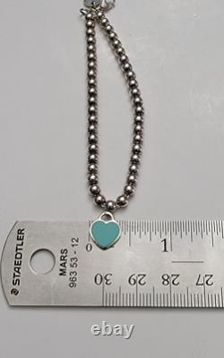Return To Tiffany Co. Sterling Silver Blue Enamel Heart Beaded Bracelet 7