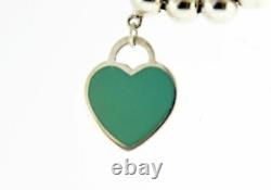 Return To Tiffany & Co Sterling Silver Blue Enamel Heart Tag 4mm Bead Bracelet