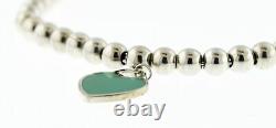 Return To Tiffany & Co Sterling Silver Blue Enamel Heart Tag 4mm Bead Bracelet