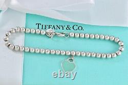 Return To Tiffany Co. Sterling Silver Blue Enamel Mini Heart Bead Bracelet 7