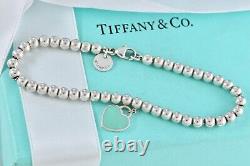 Return To Tiffany Co. Sterling Silver Blue Enamel Mini Heart Bead Bracelet 7